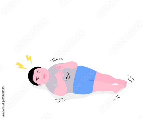 Isolated of a boy with epileptic seizures, flat vector illustration. 