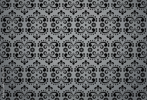 Wallpaper in the style of Baroque. Seamless vector background. Black and gray floral ornament. Graphic pattern for fabric, wallpaper, packaging. Ornate Damask flower ornament