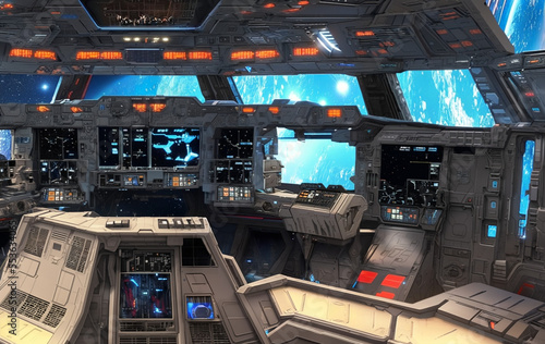 Sci-fi view from ship cockpit, made with AI, artificial intelligence