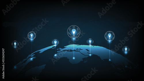 Concept image of GPS positioning system in the global.Image pin GPS on world map.vector illustration