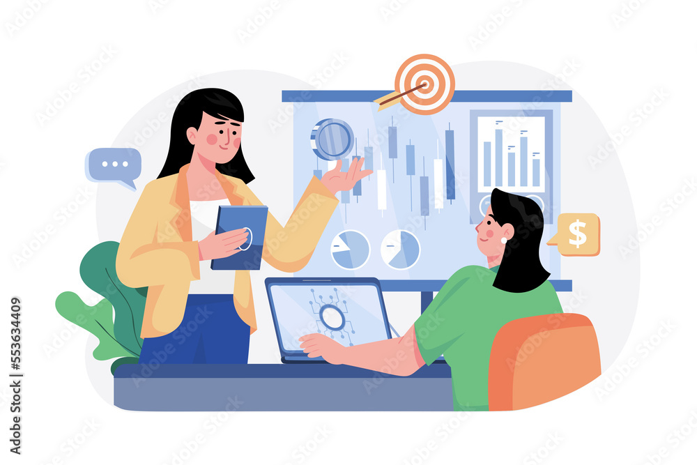 People Doing Crypto Trading Course Illustration concept on white background People Doing Crypto Trading Course Illustration concept on white background