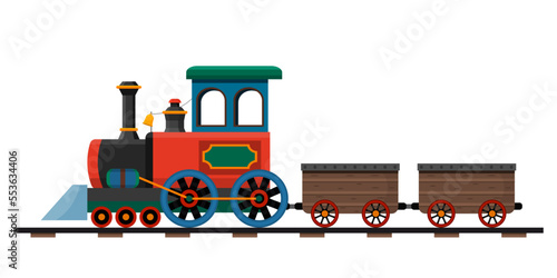 Children's toy vintage train locomotive. retro transport. flat vector illustration