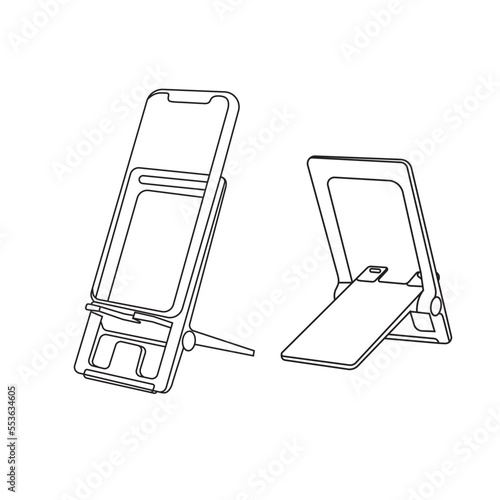 mobile phone standing on chair line art vector.