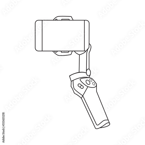 digital selfie and video stick with mobile phone line art.