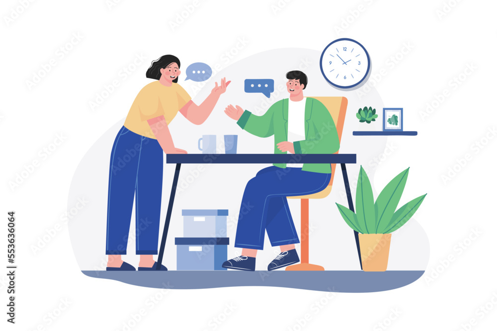 Man And Woman Chatting During Breaktime Man And Woman Chatting During Breaktime