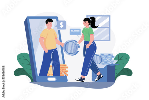 Transaction In Cryptocurrency Illustration concept on white background