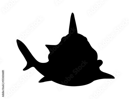 Shark silhouette icon. Graphic element for website, poster or banner. Front view of predator, fish, representative of seabed. Aesthetics, beauty and elegance. Cartoon flat vector illustration © Rudzhan