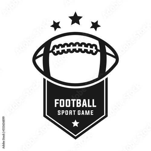 football badge vector graphic template. sport american rugby ball illustration in ribbon label style.
