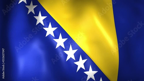 Animation of the Bosnian flag. 4K. Herzegovinaian flag flying, Bosnia and Herzegovina flag render animation	
