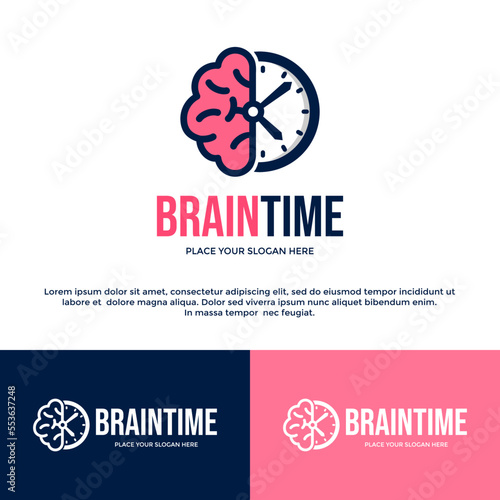 Brain time vector logo template