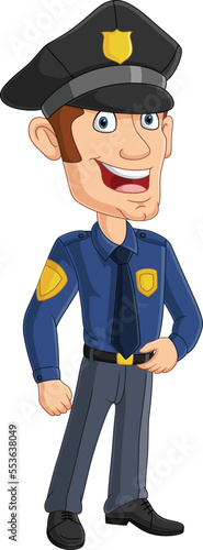 Cartoon smiling officer policeman standing