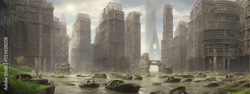 architectural ruins in a flooded apocalypse