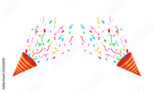 Illustration vector graphic of birthday cap with confetti and serpentine explosion