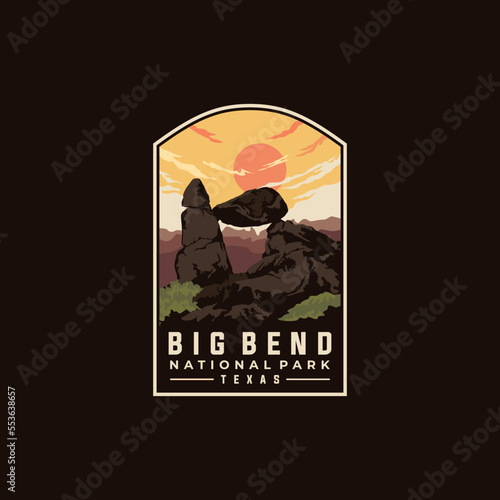 Big Bend national park vector template. Texas landmark illustration in patch emblem style.