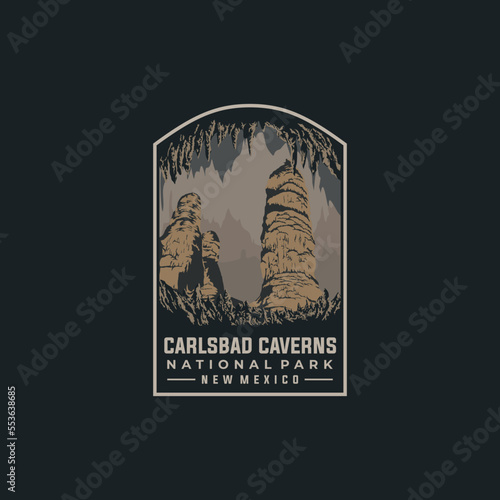 Carlsbad Caverns national park vector template. New Mexico landmark illustration in patch emblem style. photo