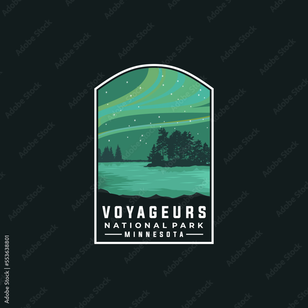 Voyageurs national park vector template. Minnesota landmark illustration in patch emblem style.