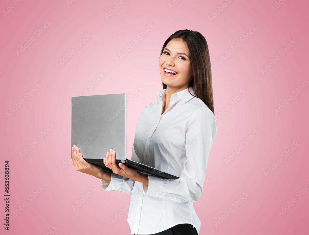 Happy young teenager with laptop computer Happy young teenager with laptop computer