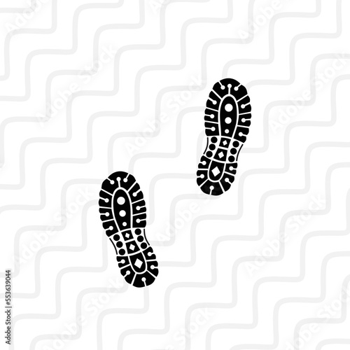 black boot tracks on curvy line background flat vector design
