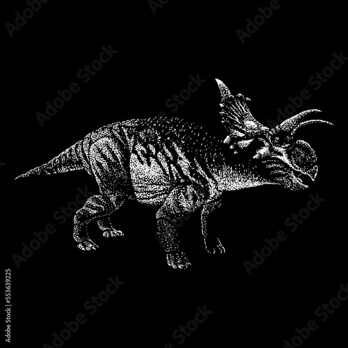 Xenoceratops hand drawing vector isolated on black background.