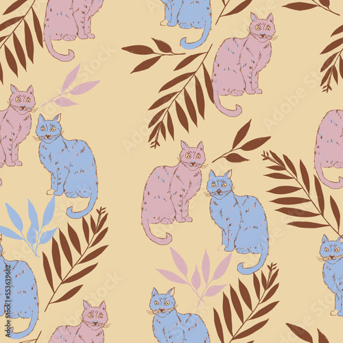 Beige background with multi-colored cats seamless