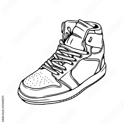 Fashion sneakers. Sneakers shoe .Flat vector illustration. Sneakers line art. Sneakers side view