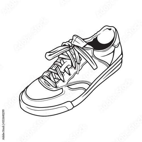 Fashion sneakers. Sneakers shoe .Flat vector illustration. Sneakers line art. Sneakers side view