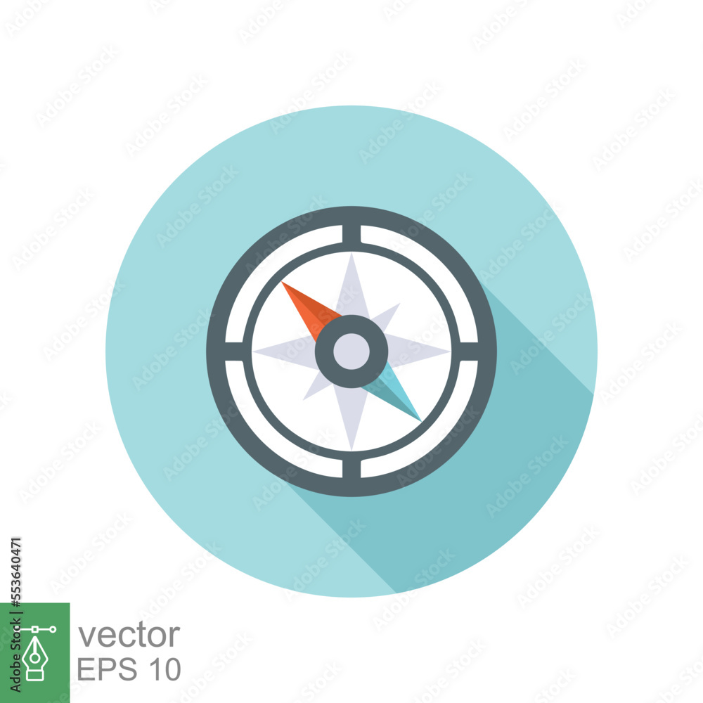 Compass flat icon. Map, travel, retro compass with arrow, north, east, south, west, adventure, navigation concept. Vector illustration isolated on white background. EPS 10. Compass flat icon. Map, travel, retro compass with arrow, north, east, south, west, adventure, navigation concept. Vector illustration isolated on white background. EPS 10.