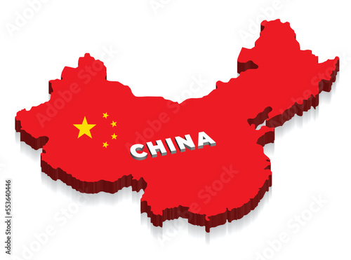3d map of China with Chinese flag colour