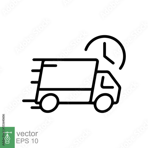 Fast delivery truck icon. Simple outline style. Order, free shipment, express transport, van, speed, quick move. Line symbol vector illustration isolated on white background EPS 10.