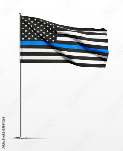 Thin Blue Line. American flag with police blue line on white background. Support of police and law enforcement. EPS10 vector