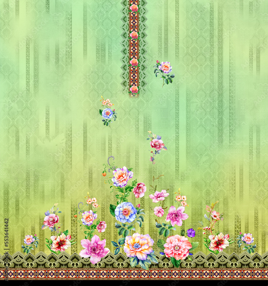 Digital kurti design Front and Sleeve, Beautiful Textile Digital Print