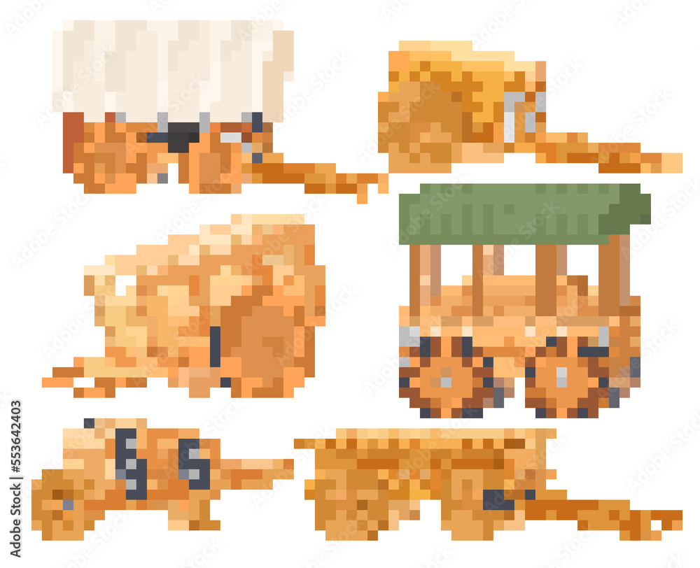 Wooden carts and wheelbarrow isolated vector set Wooden carts and wheelbarrow isolated vector set