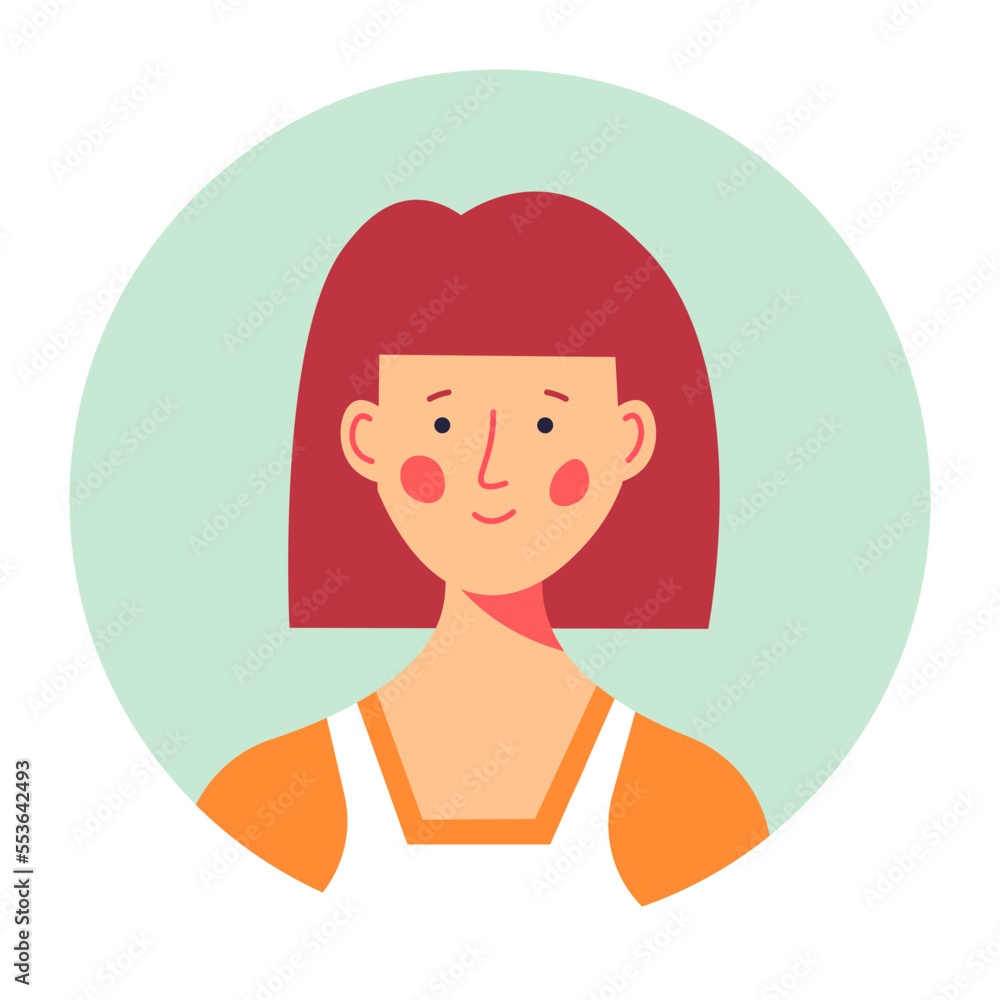 Modest female character portrait, redhead girl circle photo Modest female character portrait, redhead girl circle photo