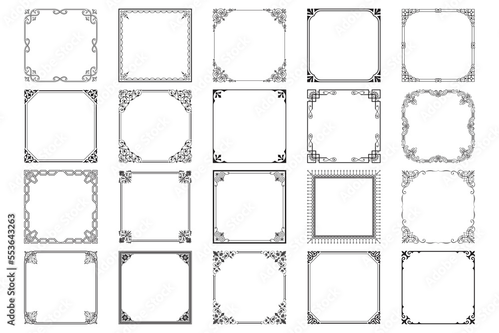 Set of decorative Isolated icon frames. Retro ornamental frame, vintage rectangle ornaments & ornate border. Decorative wedding frames, antique museum picture borders or deco divider. vector art - obrazy, fototapety, plakaty 