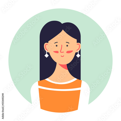 Brunette female character portrait, profile of stylish woman