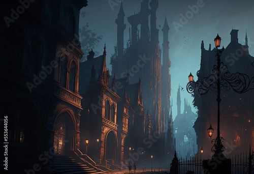 Wallpaper Mural medieval fantasy city, sprawling streets, gothic castle, volumetric lighting,fantasy design, cinematic lighting. Generative AI	 Torontodigital.ca