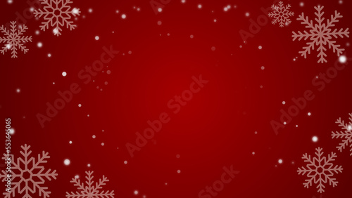 Christmas red background with snowfall and snowflakes
