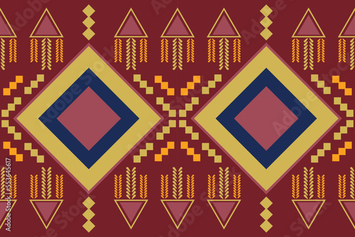 Ethnic fabric pattern geometric style. Sarong Aztec Ethnic oriental pattern traditional Crimson Red background. Abstract,vector,illustration. use for texture,clothing,wrapping,decoration,carpet.