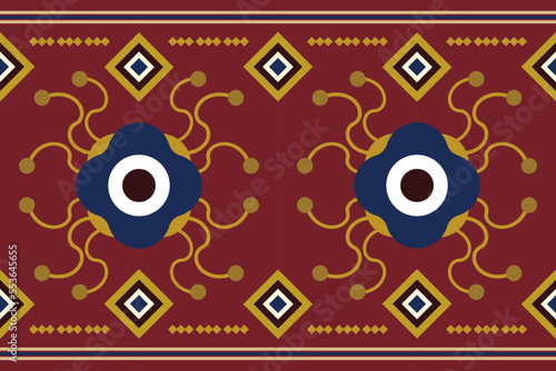 Ethnic fabric pattern geometric style. Sarong Aztec Ethnic oriental pattern traditional flower Crimson Red background. Abstract,vector,illustration.Use for texture,clothing,wrapping,decoration,carpet.