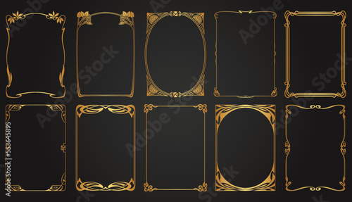 Luxury decorative golden vintage calligraphic frames. Retro elegant ornamental frame, ornaments. Wedding frame, invitation card, menu, picture borders, deco dividers. Isolated icons vector set