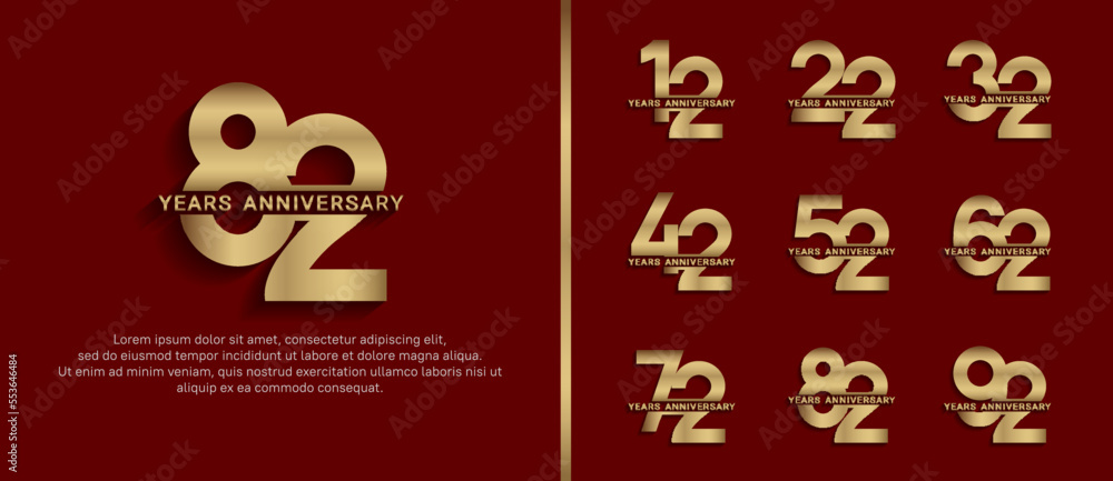 set of anniversary logo style gold color on red background for celebration