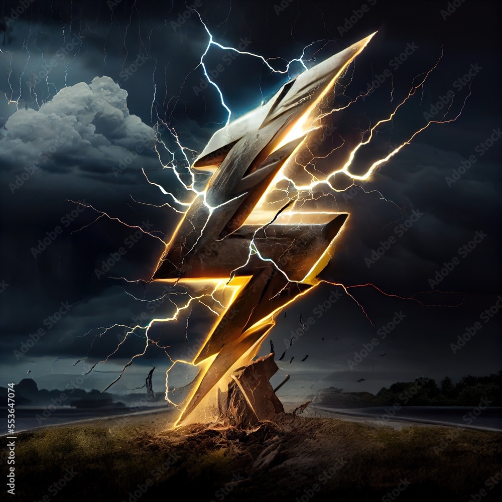 a lightning bolt is shown in the middle of a dark sky with clouds and ...