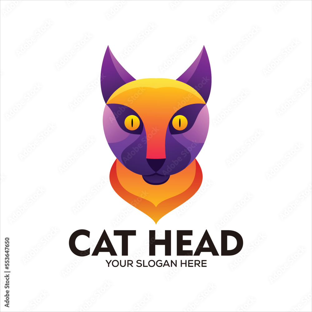 Vector modern head cat logo design in gradient style