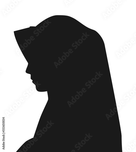 silhouette of a woman wearing a hijab side view. Muslim women's clothing. white isolated background. vector illustration.