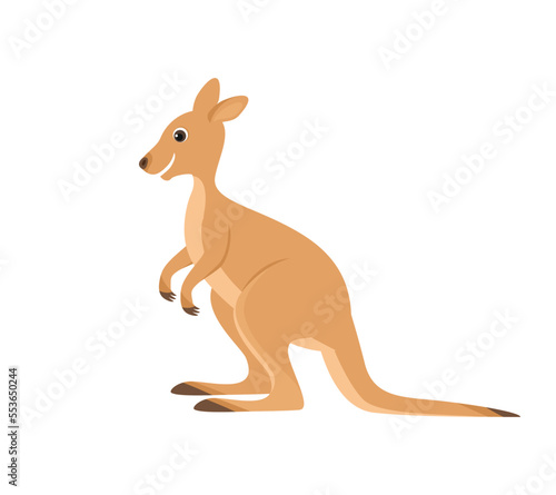 Wallaby. Cute funny Australian animal. Vector cartoon flat illustration of kangaroo.