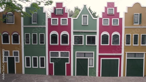 Holambra, Sao Paulo, Brazil - Circa October 2022: Holambra seen from above by drone, colorful houses in the city center