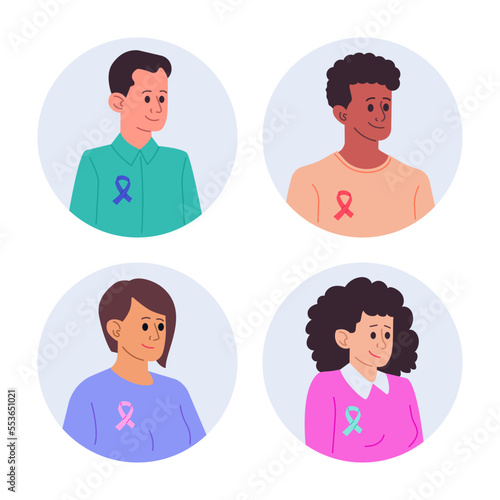 People with cancer awareness ribbon vector illustration