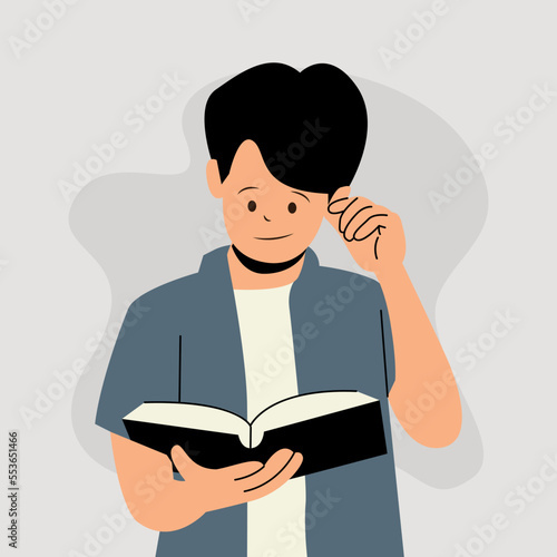 Student boy reading book
