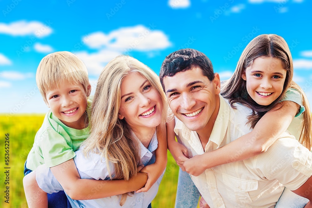 Parents with happy child walking outdoor Parents with happy child walking outdoor