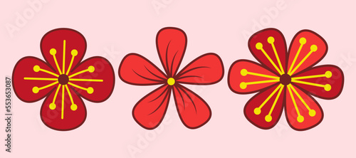 Set of Chinese traditional flowers ornaments  Lunar new year element decorations